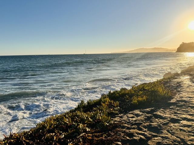 Butterfly Beach coastline at sunset in California